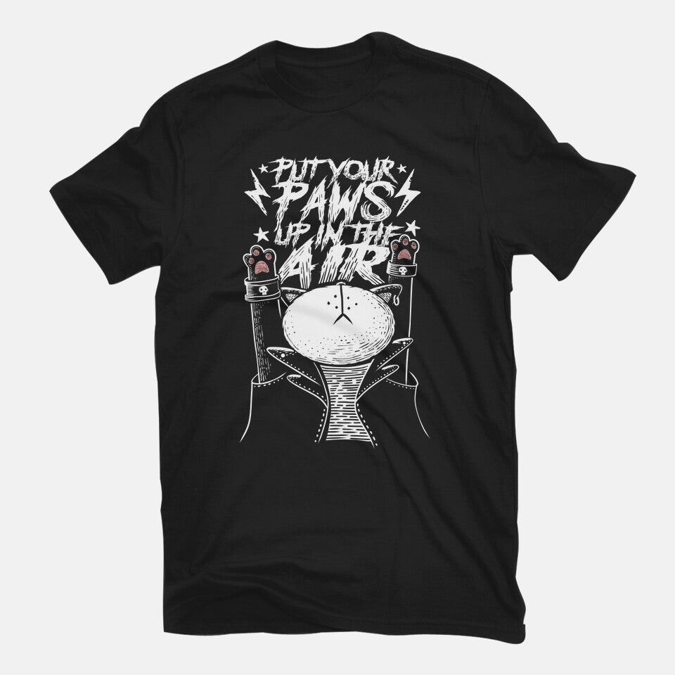 Put Your Paws Up – Cat Graphic T-Shirt in black, flat-lay product view