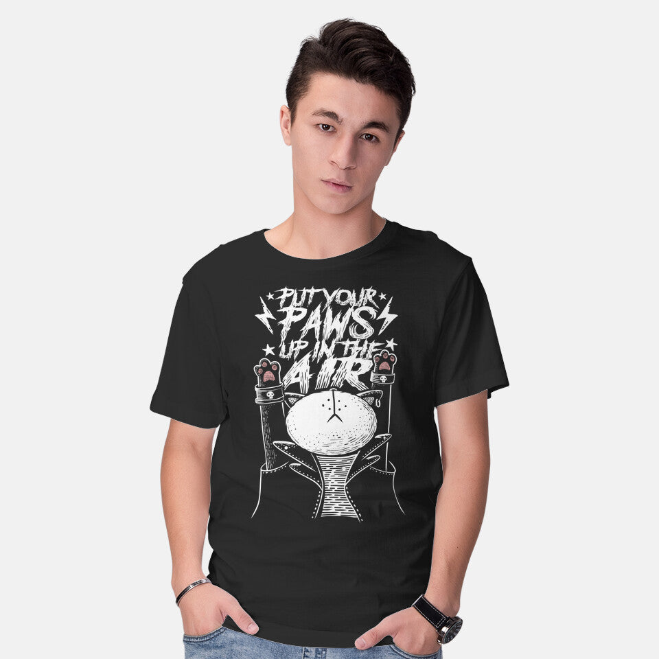 Model wearing black Put Your Paws Up – Cat Graphic T-Shirt