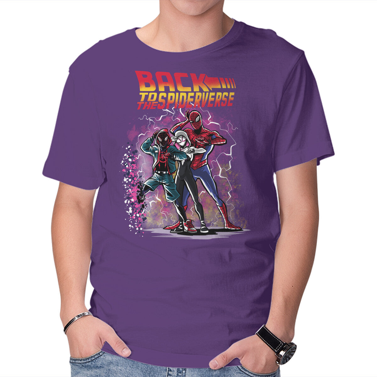 Back To The Spiderverse Graphic T-Shirt in purple, product display