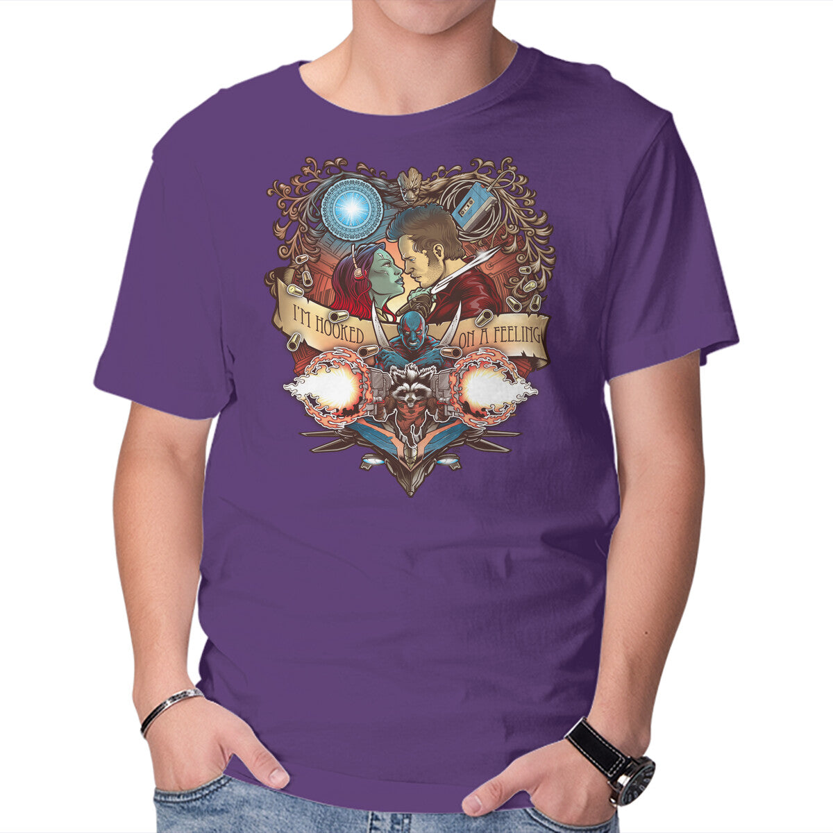 Hooked On A Feeling – Sci-Fi Graphic T-Shirt in purple, product display