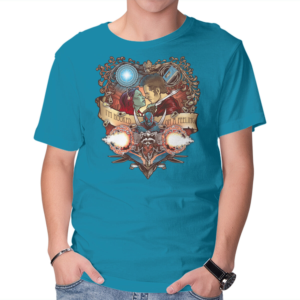 Hooked On A Feeling – Sci-Fi Graphic T-Shirt in turquoise, product display