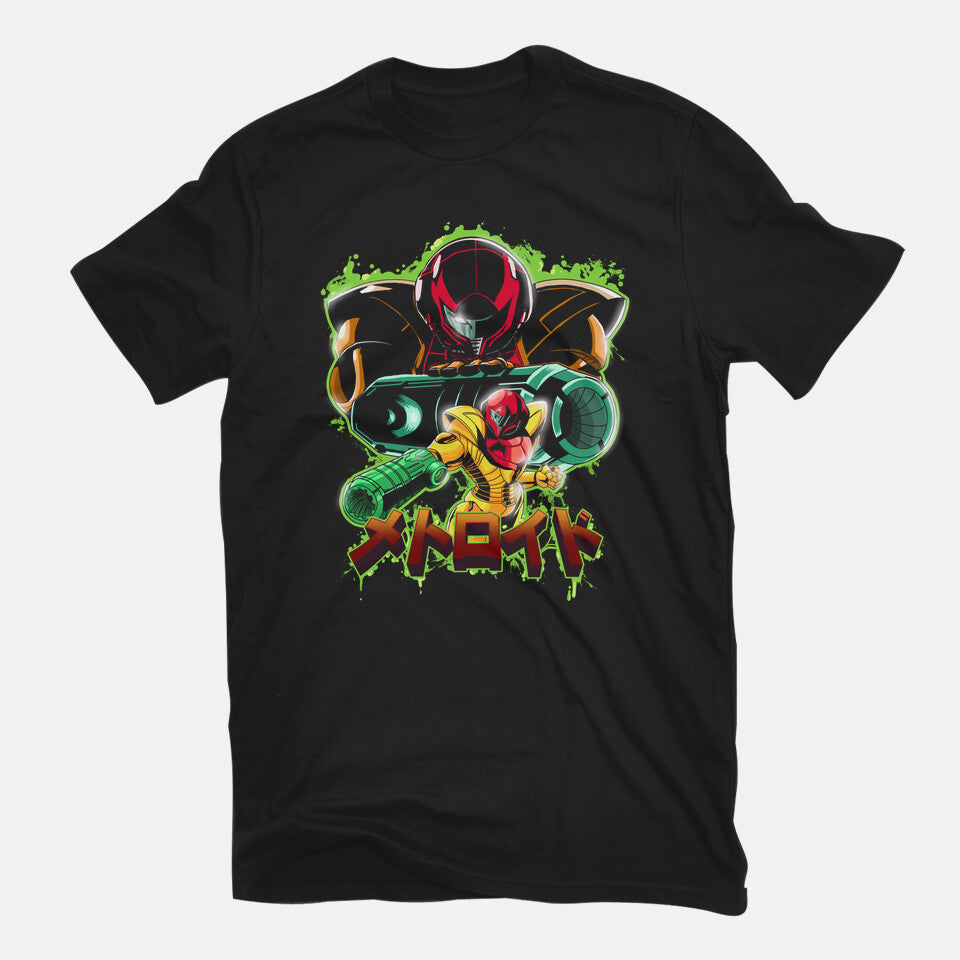 Duel Between Ladies – Gaming Graphic T-Shirt in black, flat-lay product view