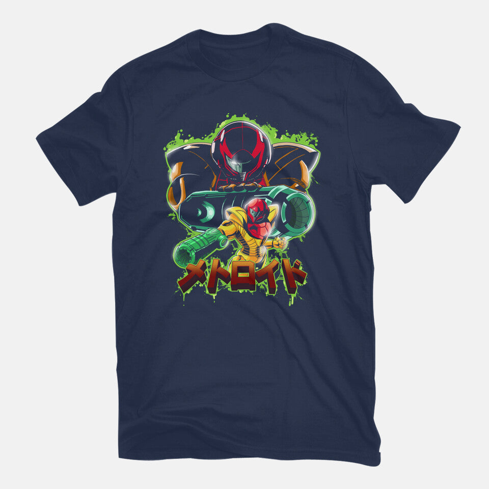 Duel Between Ladies – Gaming Graphic T-Shirt in navy, flat-lay product view