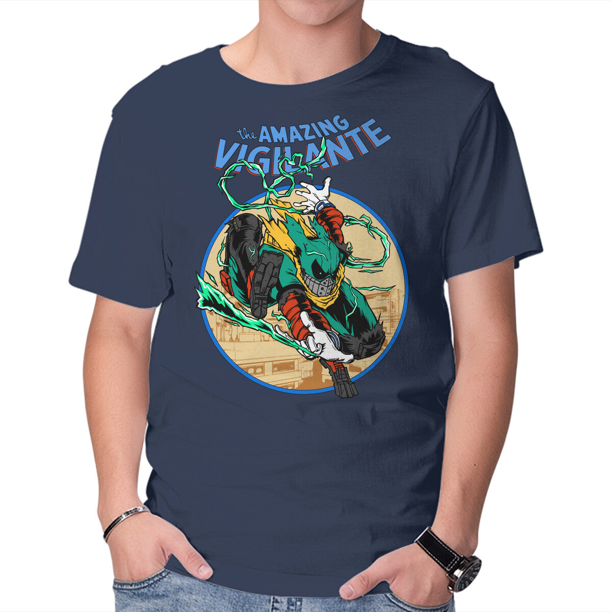 The Amazing Vigilante – Anime Graphic T-Shirt in navy, product display