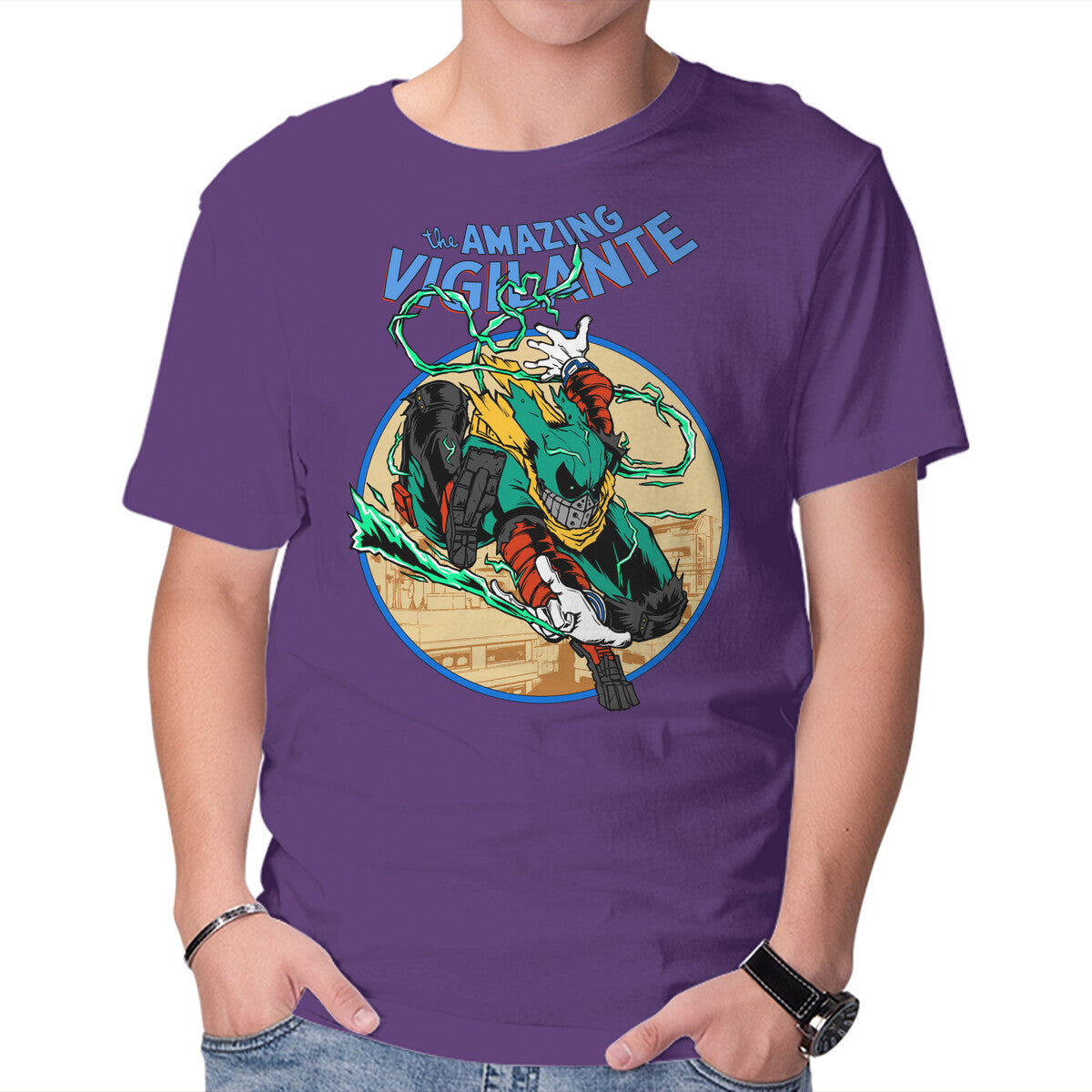 The Amazing Vigilante – Anime Graphic T-Shirt in purple, product display