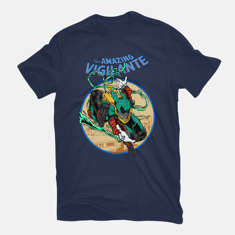 The Amazing Vigilante – Anime Graphic T-Shirt in navy, flat-lay product view