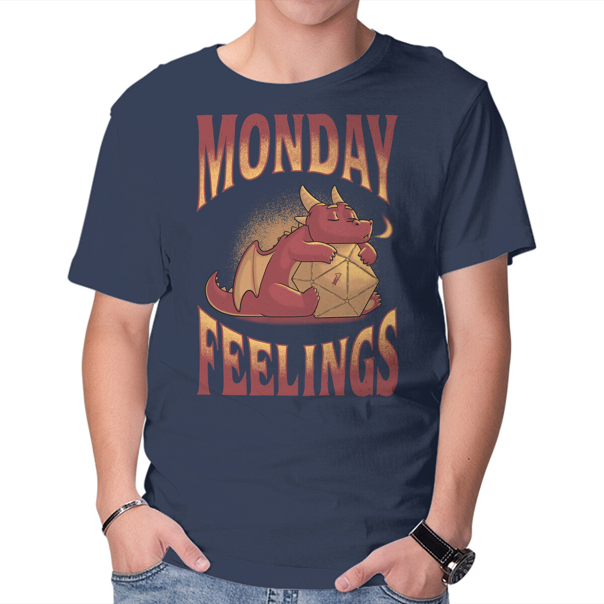 Monday Feelings – Gaming Graphic T-Shirt in navy, product display