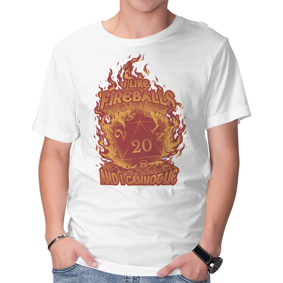I Like Fireballs – Gaming Graphic T-Shirt in white, product display