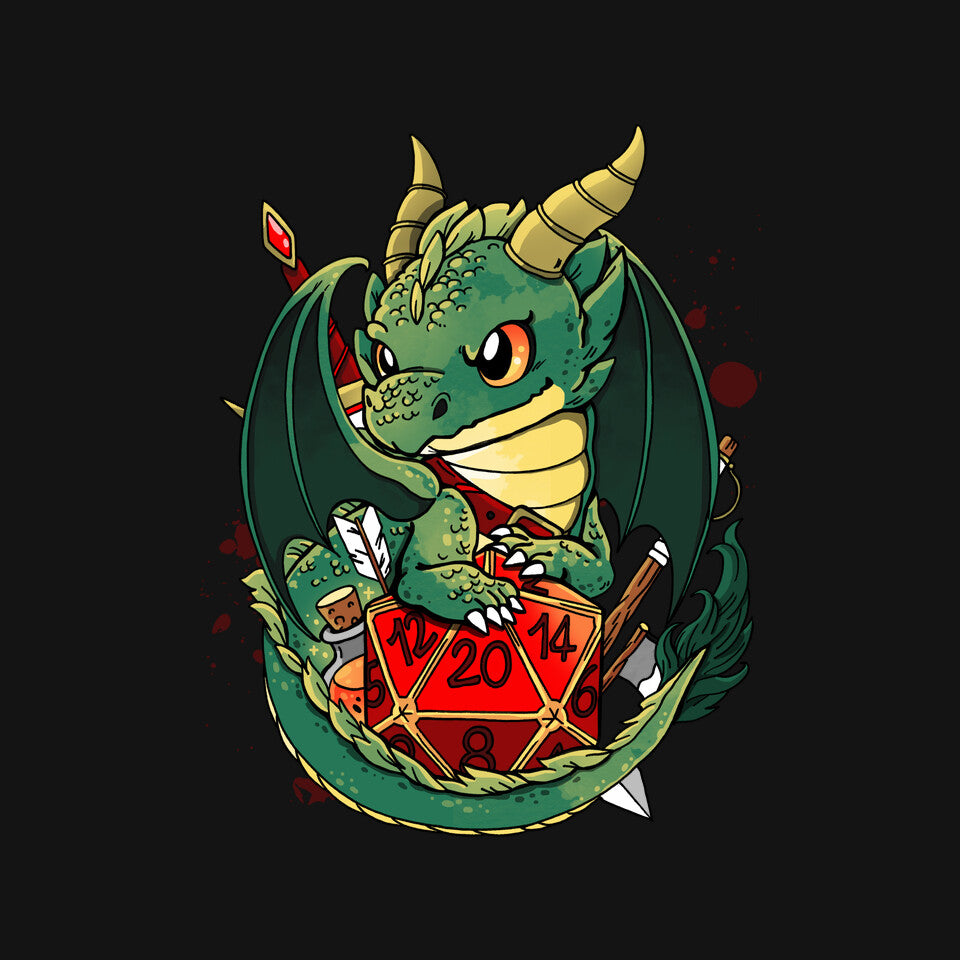 Dragon Role Dice – Gaming Graphic T-Shirt design artwork for black graphic T-shirt