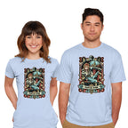 Model wearing blue The Goblin King – Fantasy Graphic T-Shirt