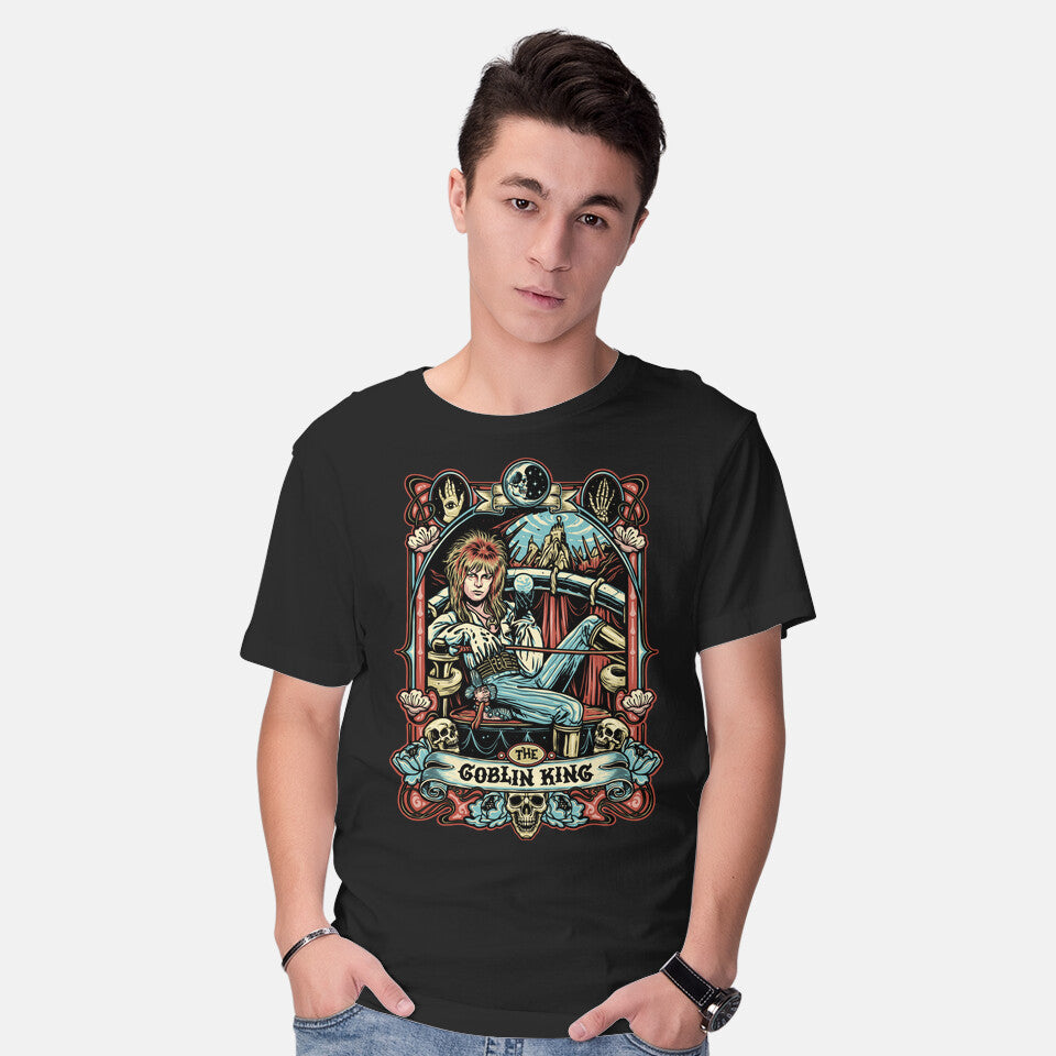 Model wearing black The Goblin King – Fantasy Graphic T-Shirt