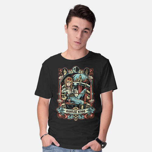 Model wearing black The Goblin King – Fantasy Graphic T-Shirt