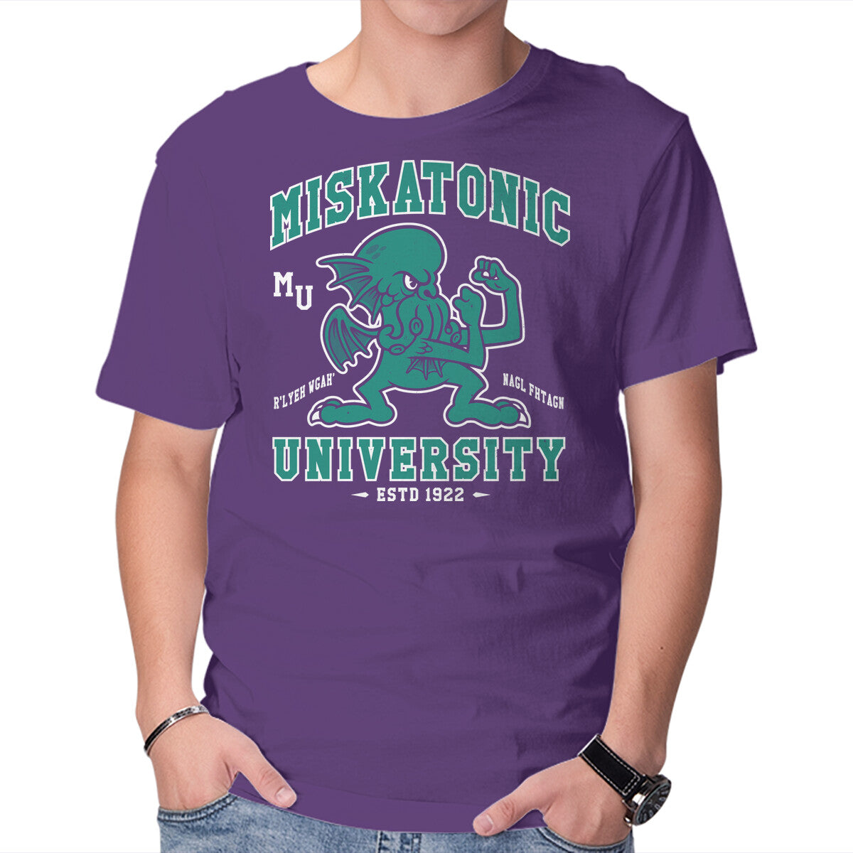 Fighting Cthulhus Graphic T-Shirt in purple, product display