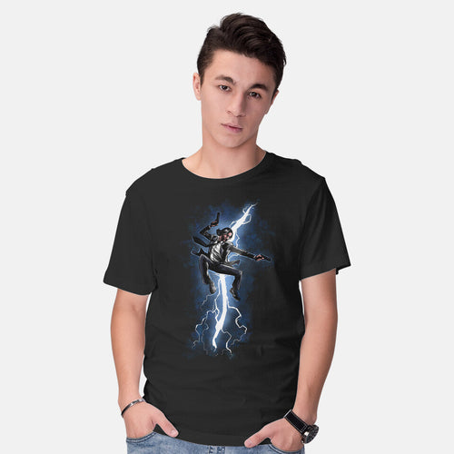 Model wearing black Baba Yaga Returns – Movie Graphic T-Shirt