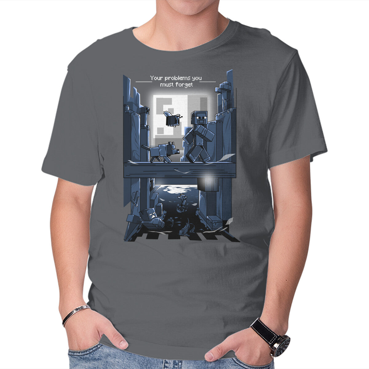 You Must Forget – Gaming Graphic T-Shirt in charcoal, product display