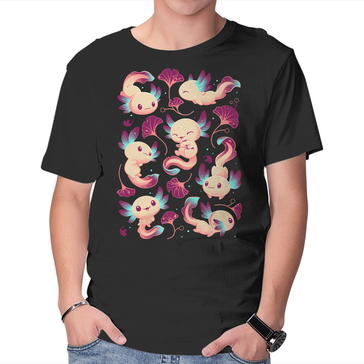 Axolotl Wonders – Animal Graphic T-Shirt in black, product display