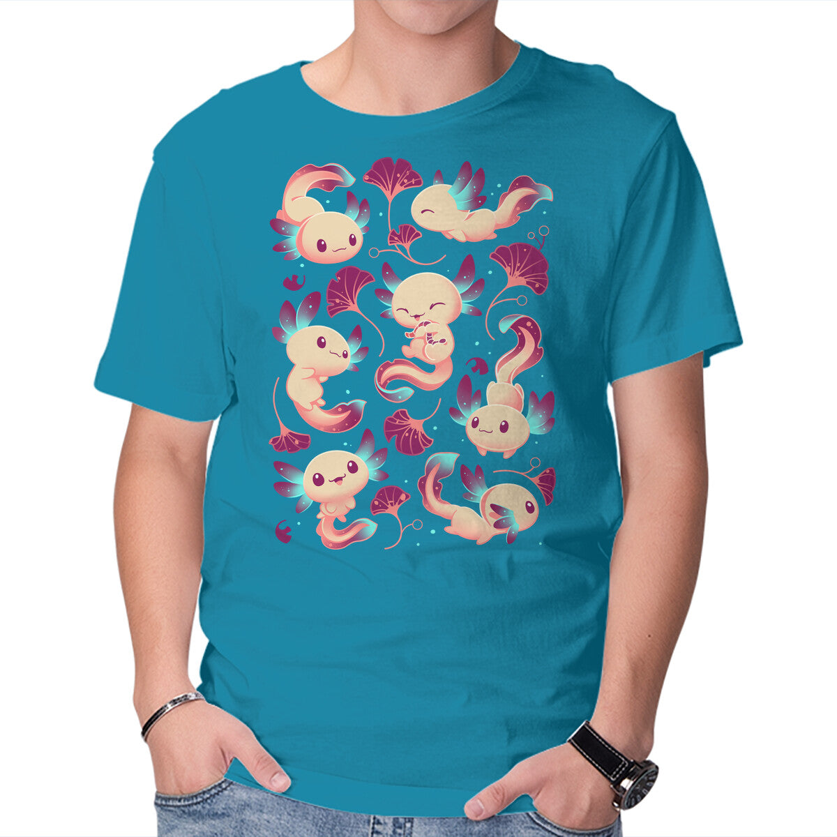 Axolotl Wonders – Animal Graphic T-Shirt in turquoise, product display