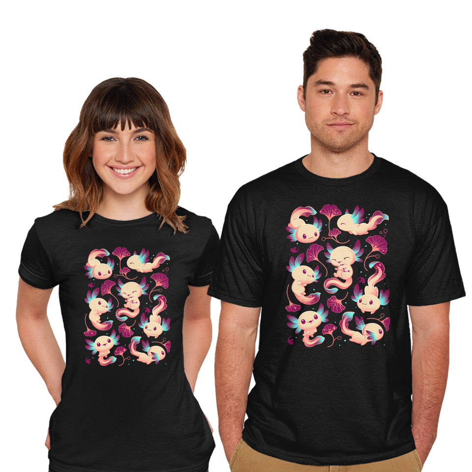 Model wearing black Axolotl Wonders – Animal Graphic T-Shirt