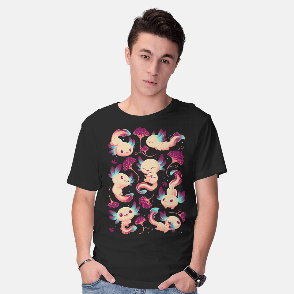 Model wearing black Axolotl Wonders – Animal Graphic T-Shirt