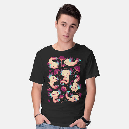 Model wearing black Axolotl Wonders – Animal Graphic T-Shirt