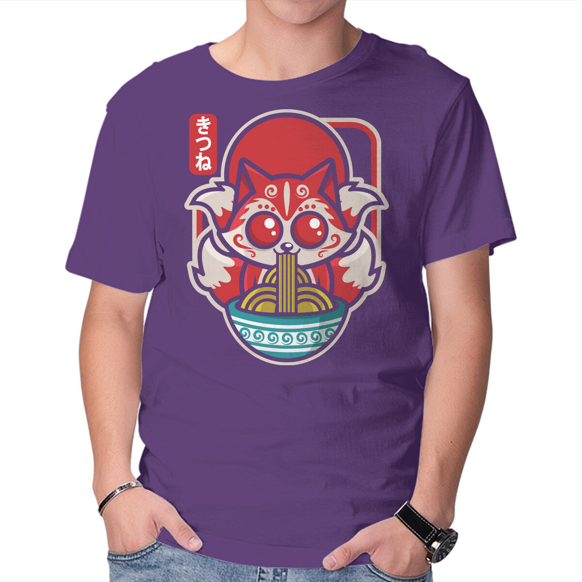 Kute Kitsune – Animal Graphic T-Shirt in purple, product display