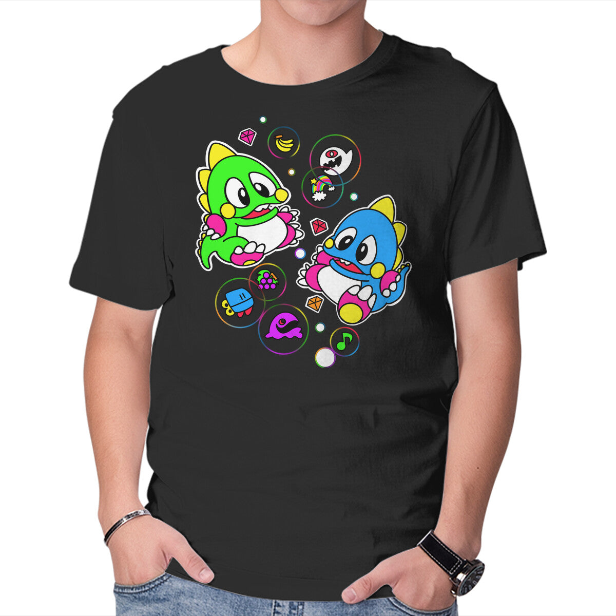 Bubble Games – Gaming Graphic T-Shirt in black, product display
