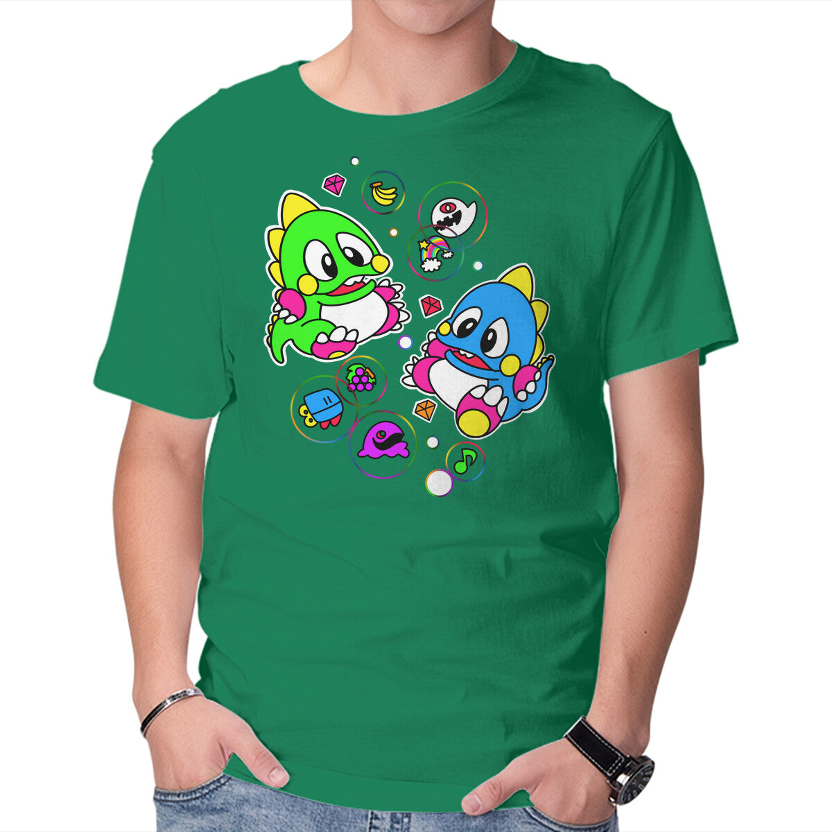 Bubble Games – Gaming Graphic T-Shirt in green, product display