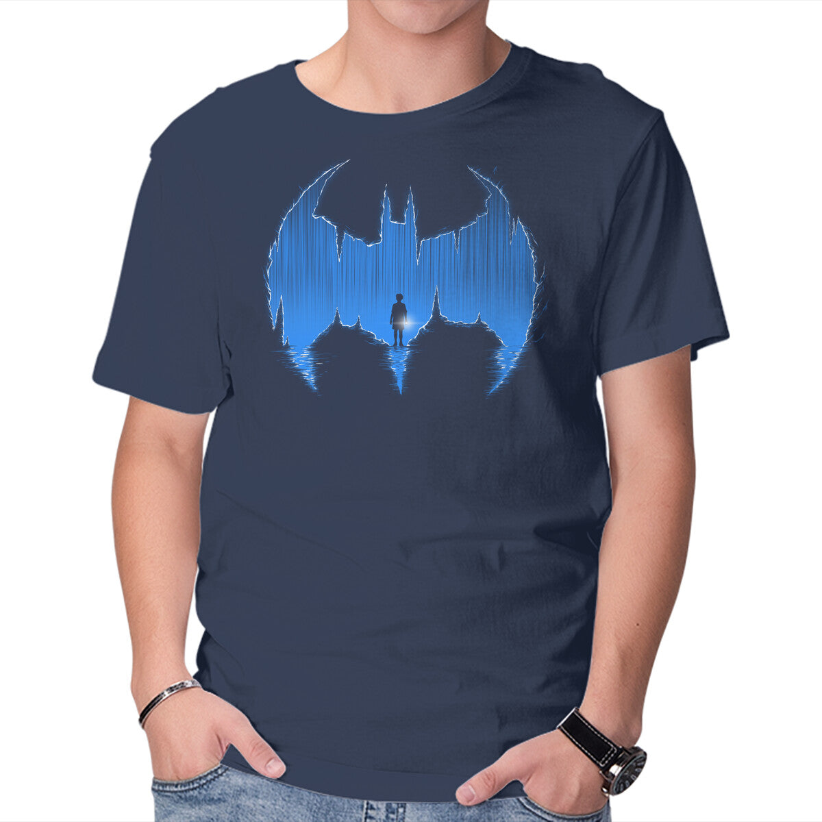Bat Cave – Movie Graphic T-Shirt in navy, product display