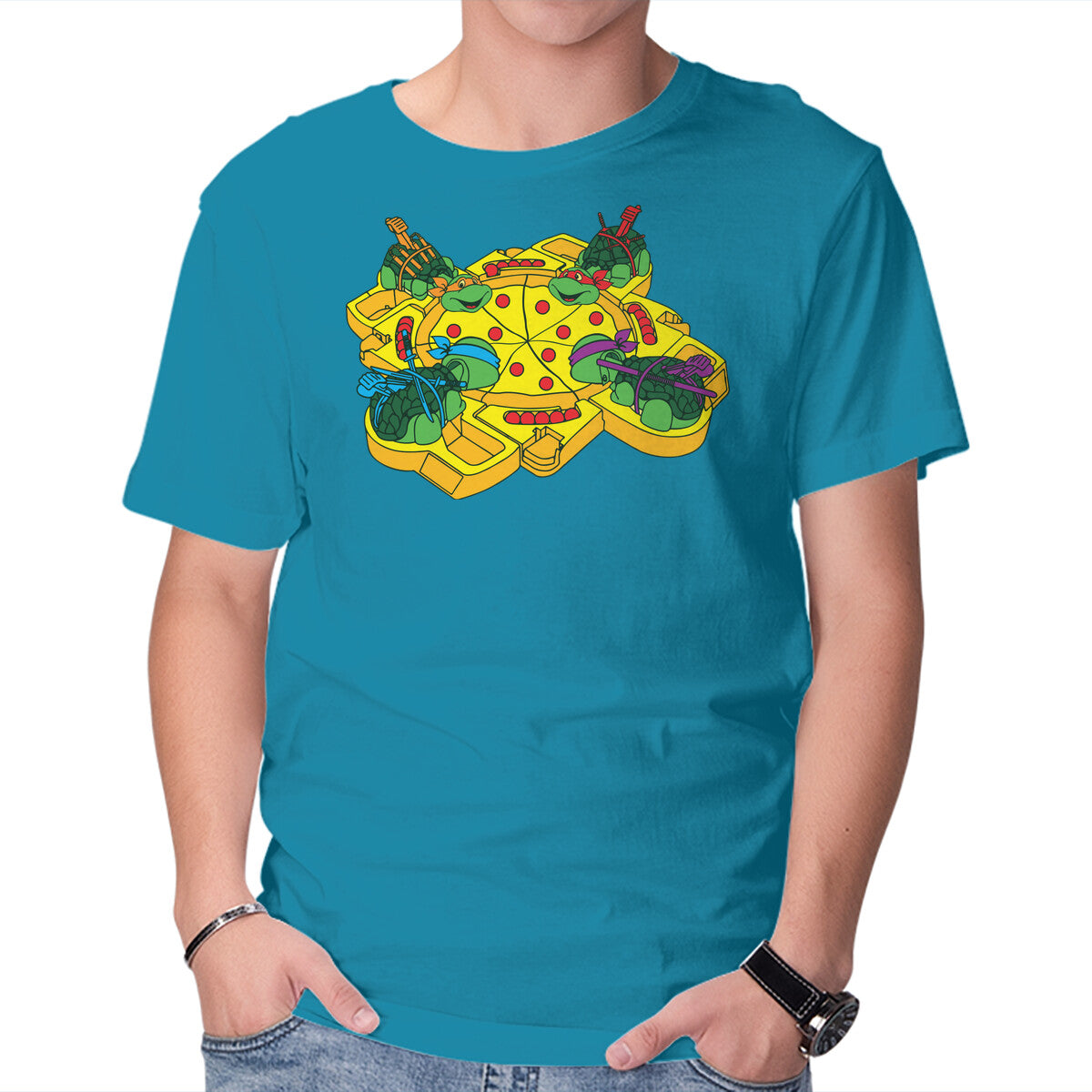 Hungry Hungry Turtles – Gaming Graphic T-Shirt in turquoise, product display
