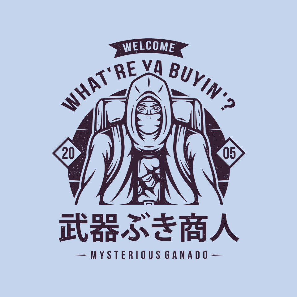 The Merchant – Halloween Graphic T-Shirt design artwork for blue graphic T-shirt