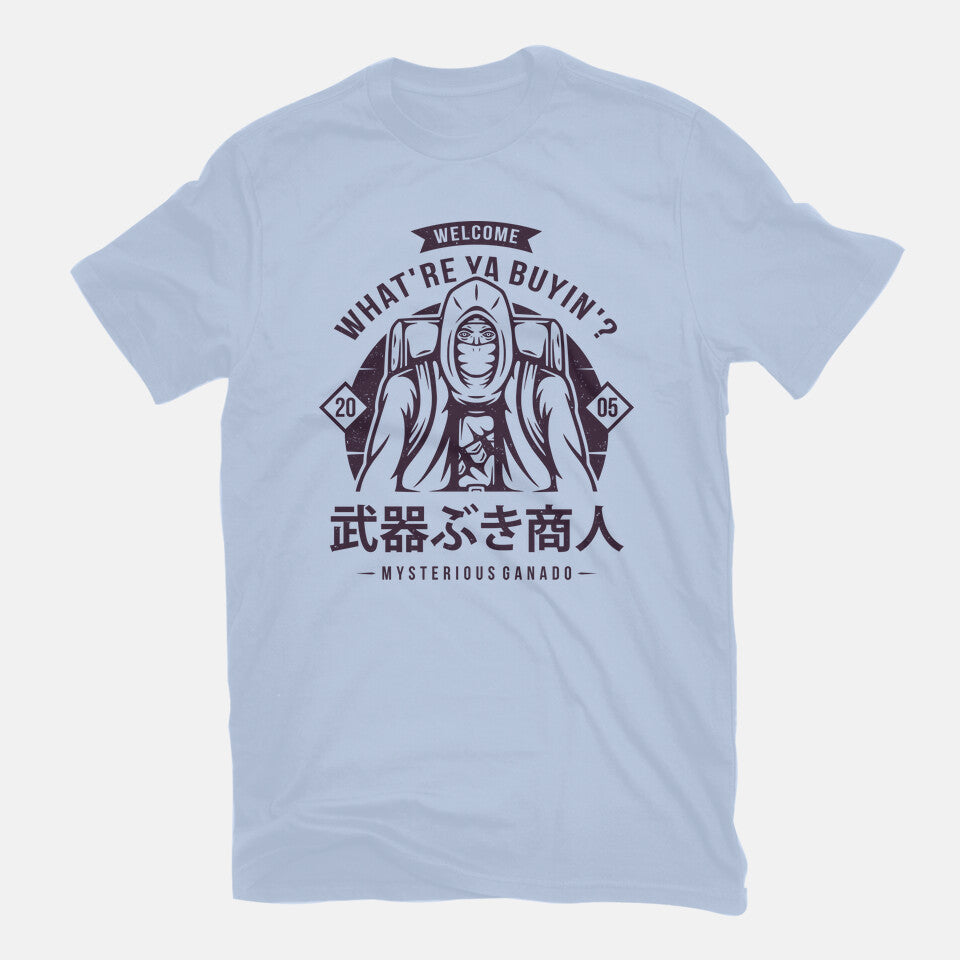 The Merchant – Halloween Graphic T-Shirt in blue, flat-lay product view