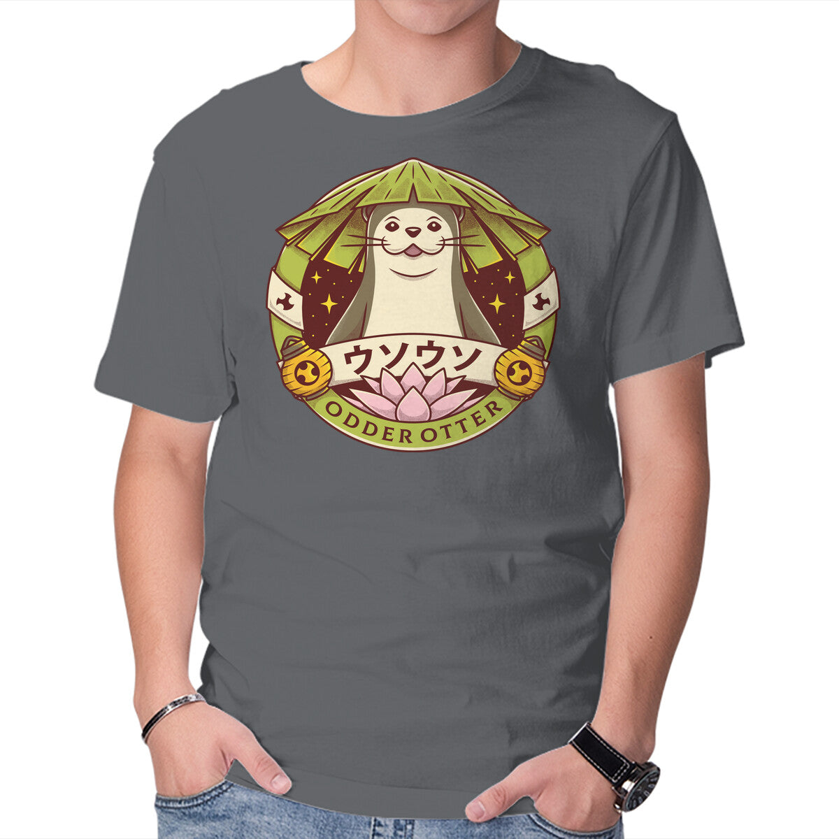 Odder Otter – Gaming Graphic T-Shirt in charcoal, product display