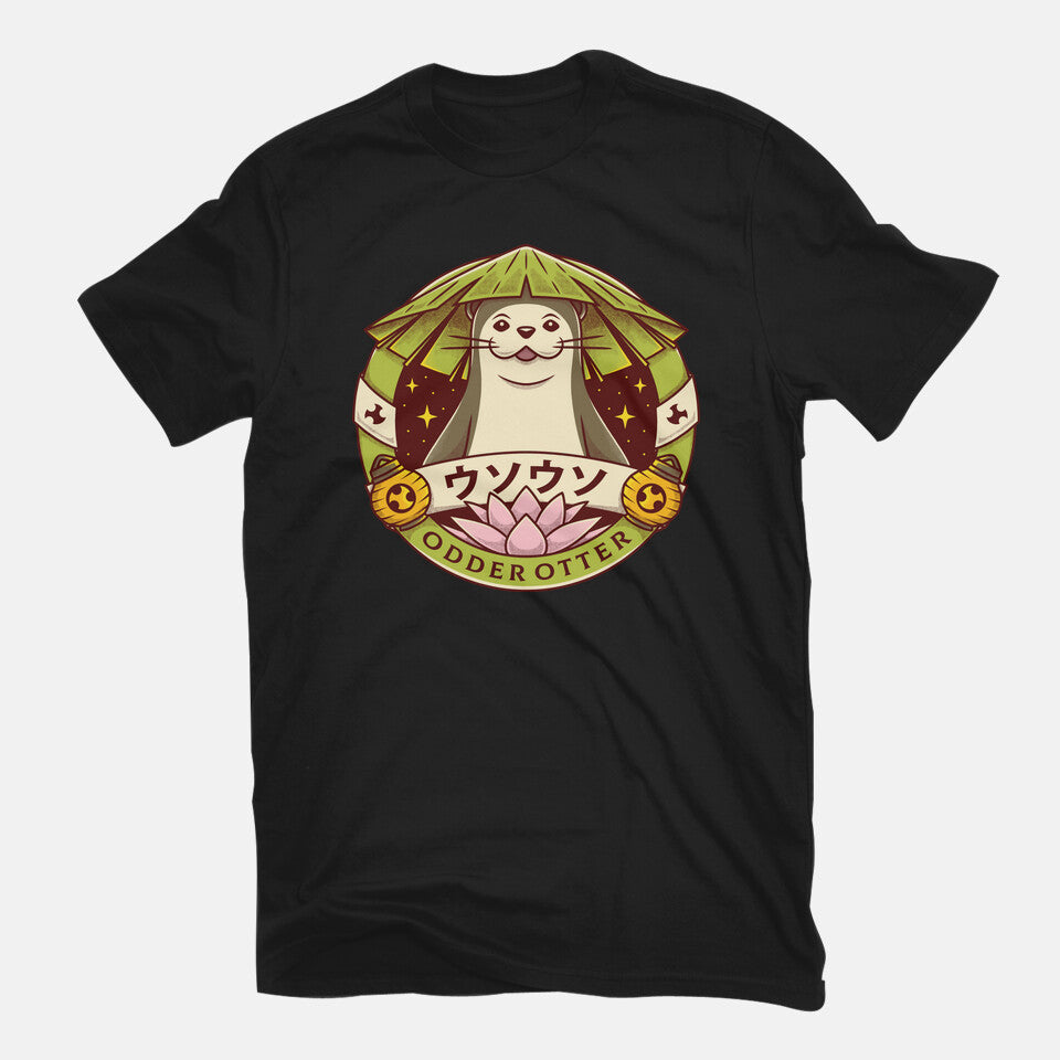Odder Otter – Gaming Graphic T-Shirt in black, flat-lay product view