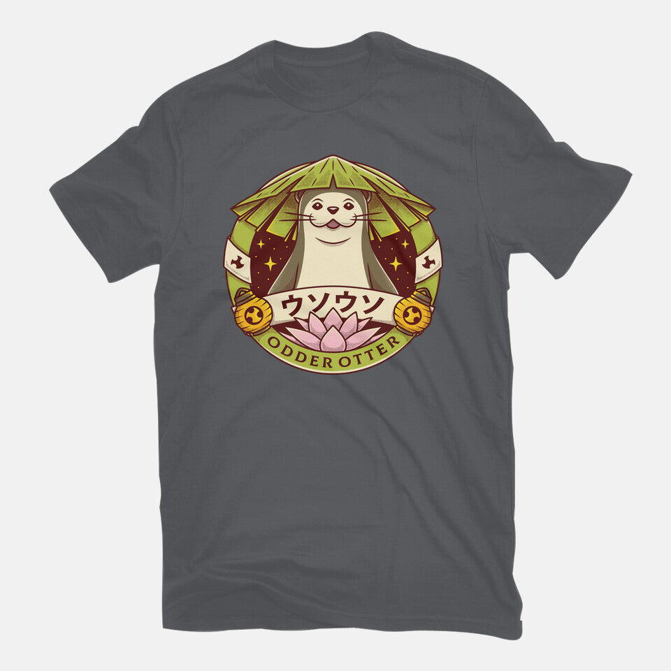 Odder Otter – Gaming Graphic T-Shirt in charcoal, flat-lay product view