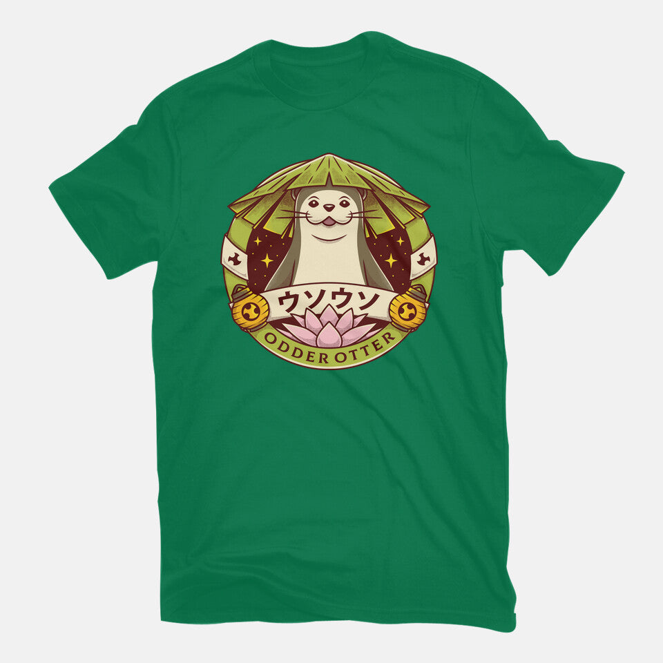 Odder Otter – Gaming Graphic T-Shirt in green, flat-lay product view