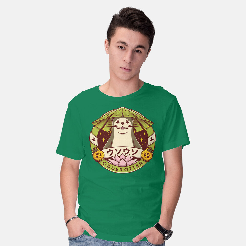 Model wearing green Odder Otter – Gaming Graphic T-Shirt