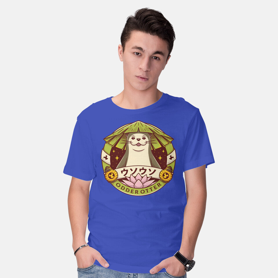 Model wearing royal blue Odder Otter – Gaming Graphic T-Shirt