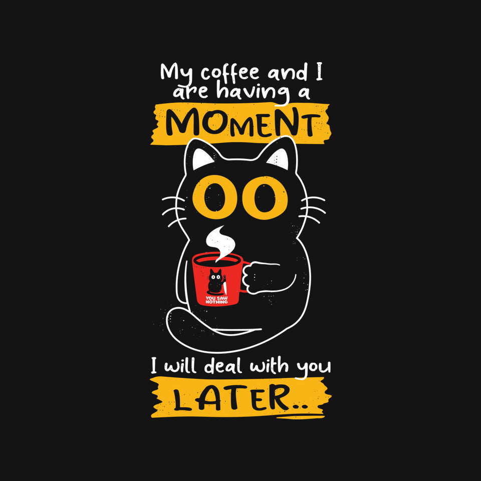 Coffee Moment – Cat Graphic T-Shirt design artwork for black graphic T-shirt