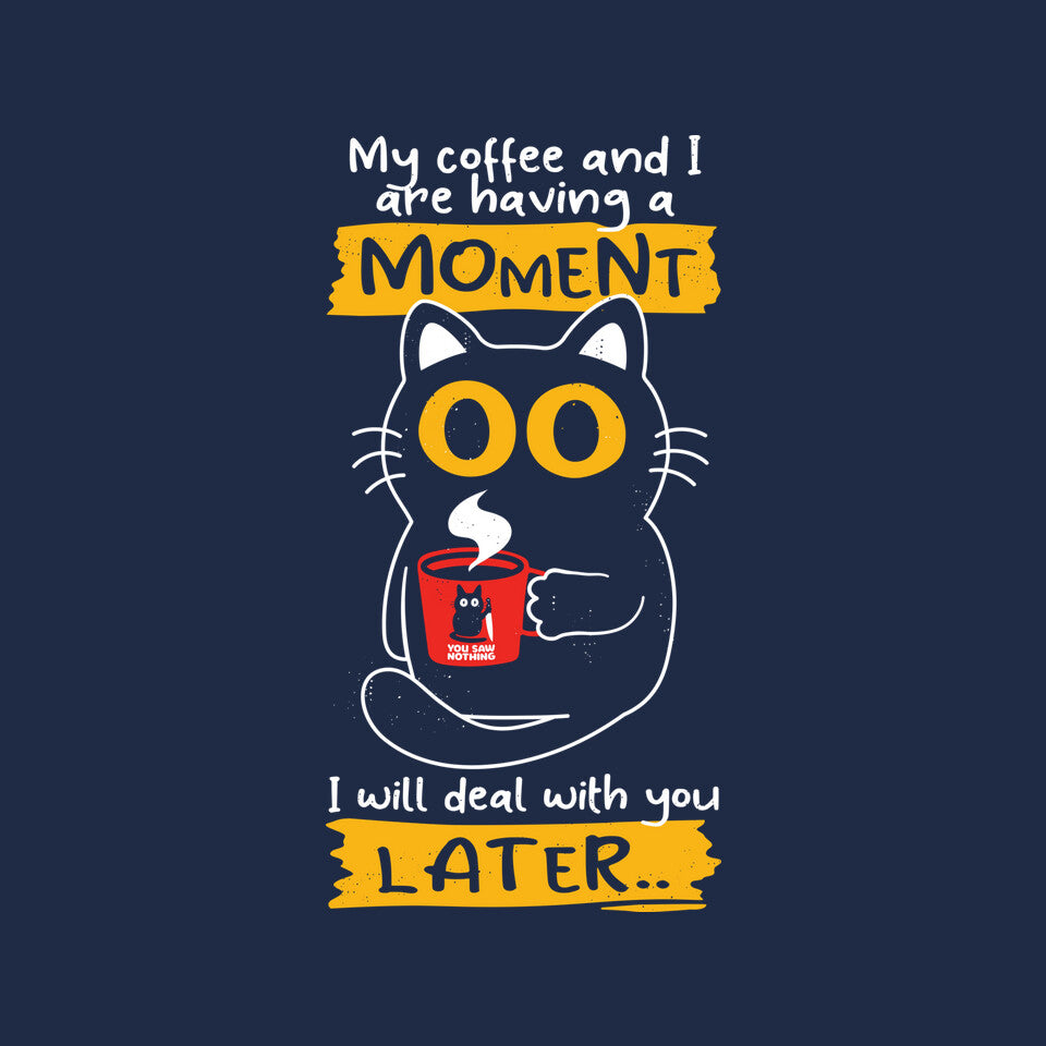 Coffee Moment – Cat Graphic T-Shirt design artwork for navy graphic T-shirt