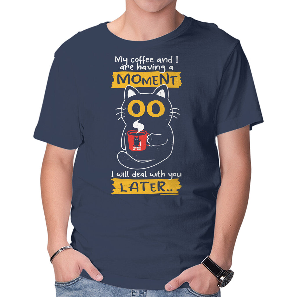 Coffee Moment – Cat Graphic T-Shirt in navy, product display