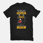 Coffee Moment – Cat Graphic T-Shirt in black, flat-lay product view