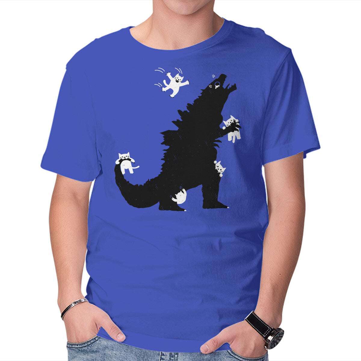 Ouch! – Cat Graphic T-Shirt in royal blue, product display