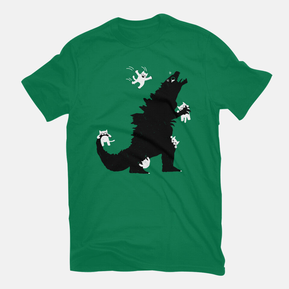 Ouch! – Cat Graphic T-Shirt in green, flat-lay product view