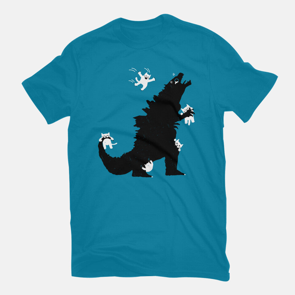 Ouch! – Cat Graphic T-Shirt in turquoise, flat-lay product view