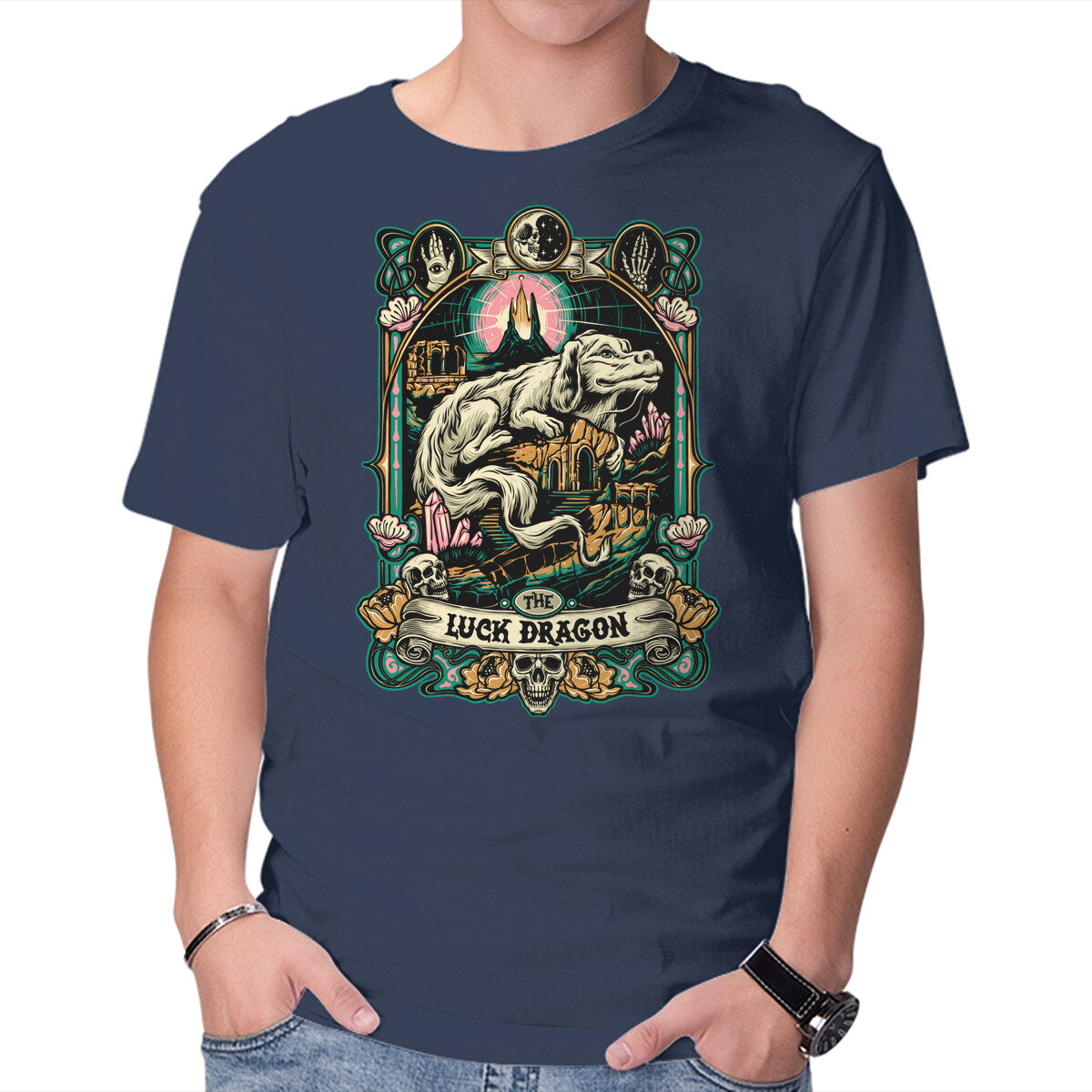 The Luck Dragon – Fantasy Graphic T-Shirt in navy, product display