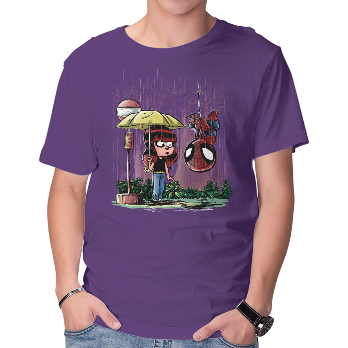 My Neighbor Spidey Graphic T-Shirt in purple, product display