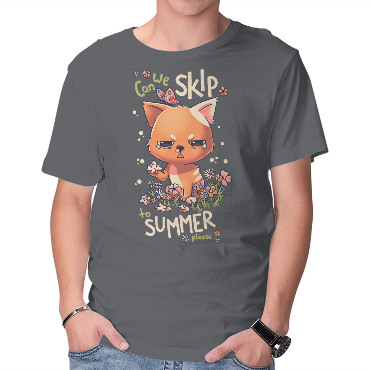 Skip To Summer – Cat Graphic T-Shirt in charcoal, product display
