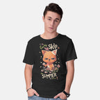 Model wearing black Skip To Summer – Cat Graphic T-Shirt