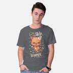 Model wearing charcoal Skip To Summer – Cat Graphic T-Shirt