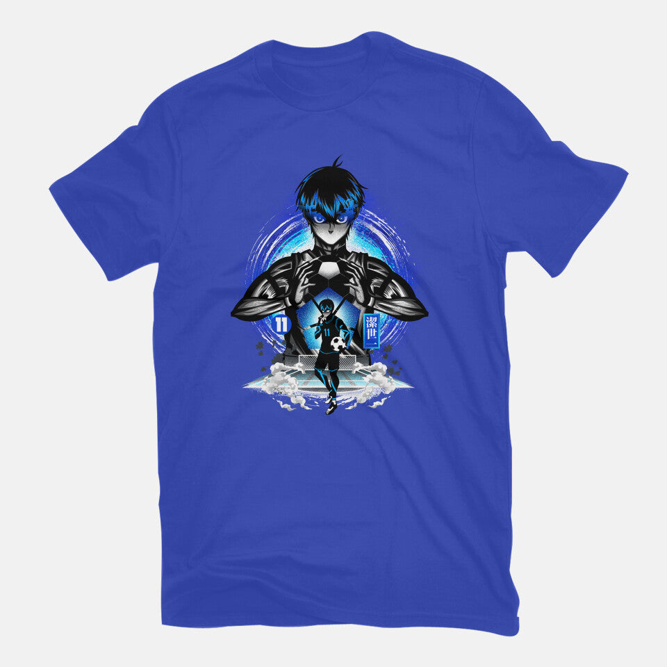 Ace Player Of Blue Lock – Anime Graphic T-Shirt in royal blue, flat-lay product view